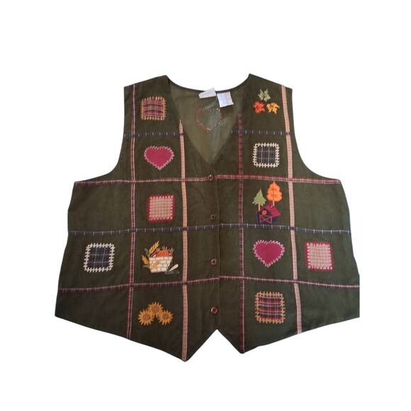 Vintage Corduroy Women's size XL 16/18 Cottagecore Patchwork Fall Autumn Vest - Picture 1 of 13